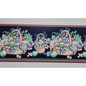 Sanitas Wall Border - 5yds - Fruit Basket - Blue Background